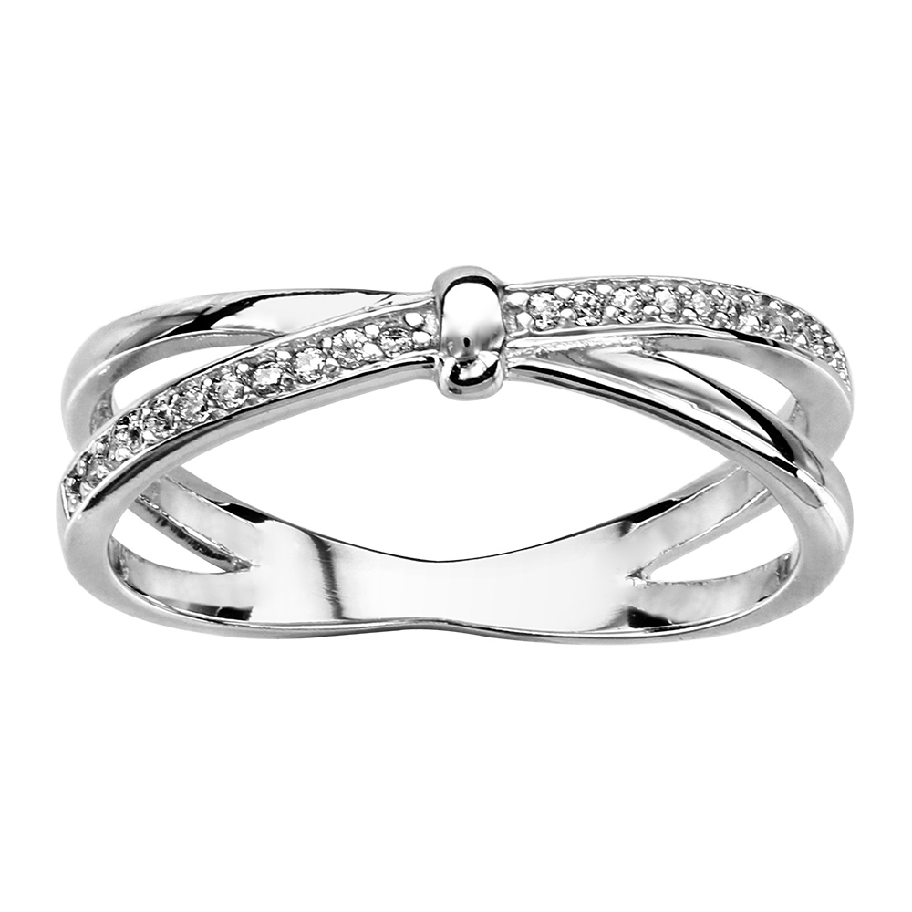 Bague Anneaux croisés pavés d'oxydes
