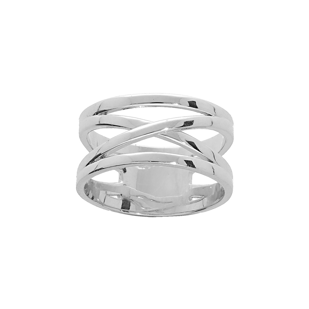 Bague en argent rhodi� brins crois�s lisses ajour�s - Vue 1