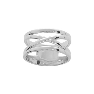 Bague en argent rhodi brins croiss lisses ajours - Vue 1