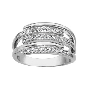 Bague en argent rhodi 5 brins dont 3 en oxydes blancs sertis - Vue 1