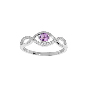 Bague en argent rhodi brins entrelacs avec Amethyste vritable et oxydes blancs sertis - Vue 1