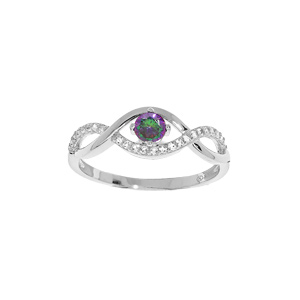 Bague en argent rhodi brins entrelacs avec oxyde mystique et blancs sertis - Vue 1