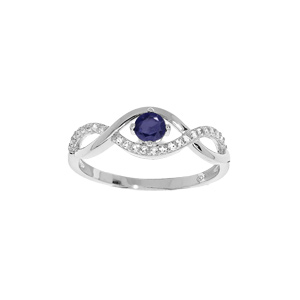 Bague en argent rhodi brins entrelacs avec oxydes bleus et blancs sertis - Vue 1