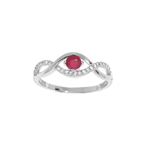 Bague en argent rhodi brins entrelacs avec oxydes rouges et blancs sertis - Vue 1