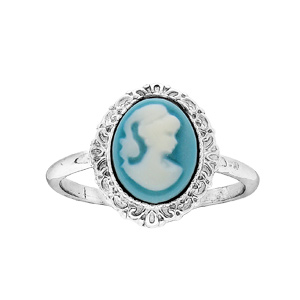 Bague en argent rhodi Came sur fond bleu - Vue 1