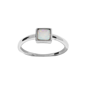 Bague en argent rhodi carr Opale blanche de synthse - Vue 1