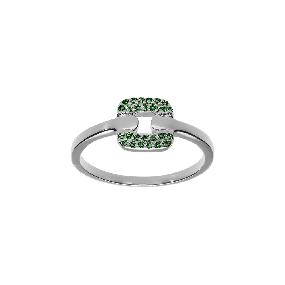 Bague en argent rhodi, carr oxydes verts sertis - Vue 1