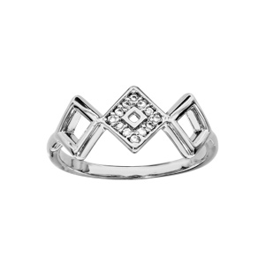 Bague en argent rhodi 3 carrs vids cte  cte, 2 lisses et 1 orns d\'oxydes blancs sertis au milieu - Vue 1