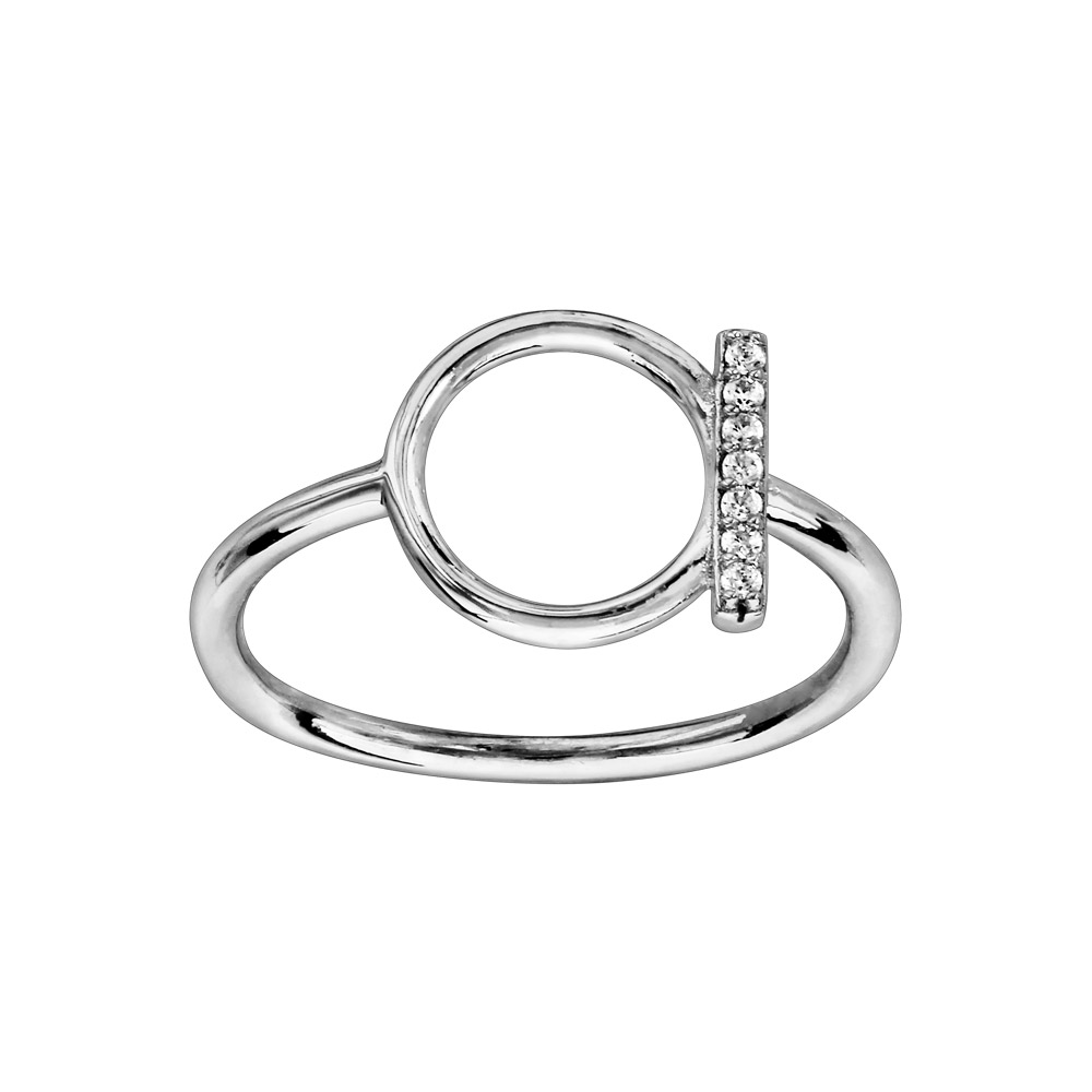 Bague en argent rhodi� cercle et barrette oxydes blancs sertis - Vue 1