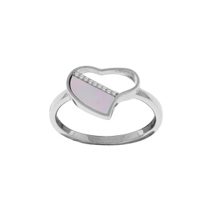 Bague en argent rhodi coeur avec Nacre vritable - Vue 1