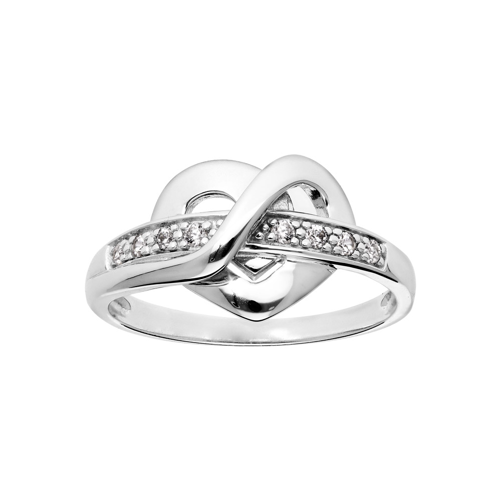 Bague en argent rhodi coeur entrelac et oxydes blancs - Vue 1