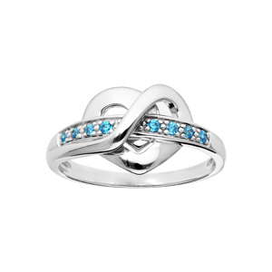 Bague en argent rhodi coeur entrelac et oxydes bleu ciel - Vue 1