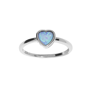 Bague en argent rhodi coeur Opale bleue de synthse - Vue 1