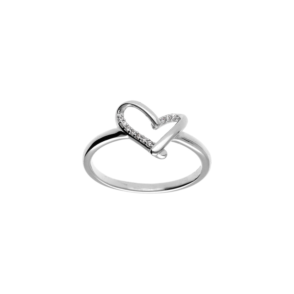 Bague en argent rhodi, coeur oxydes blancs sertis - Vue 1