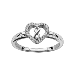 Bague en argent rhodié coeur oxydes blancs sertis avec infini - Vue 1
