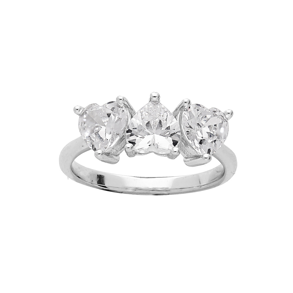 Bague en argent rhodi 3 coeurs oxydes blancs sertis - Vue 1