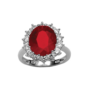 Bague en argent rhodi collection joaillerie orne d\'1 gros oxyde rouge au centre entour de petits oxydes blancs - Vue 1