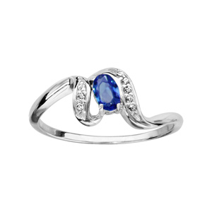 Bague en argent rhodi collection joaillerie oxyde ovale bleu au centre et vagues ornes d\'oxydes blancs sertis sur les cts - Vue 1