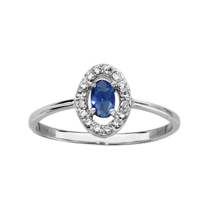 Bague en argent rhodi collection joaillerie oxyde ovale bleu avec entourage d\'oxydes blancs sertis - Vue 1