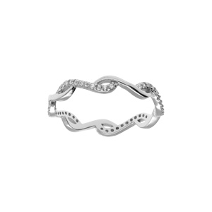 Bague en argent rhodié croisée avec oxydes blancs sertis - Vue 1