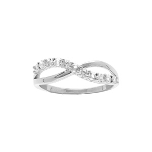 Bague en argent rhodié croisée avec oxydes blancs sertis - Vue 1