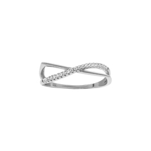 Bague en argent rhodié croisée oxydes blancs - Vue 1