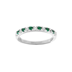 Bague en argent rhodié demi alliance parée d\'oxydes verts et blancs sertis - Vue 1