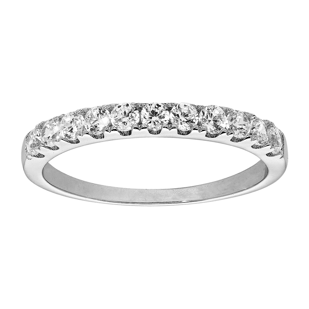 Alliance Argent 925 Rhodié Avec Diamants Cz – Taille 58, Demi-rail, Bijou Femme Dolly-Bijoux