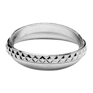 Bague en argent rhodié double anneaux : 1 anneau brillant et 1 anneau ciselé en 3mm - Vue 1