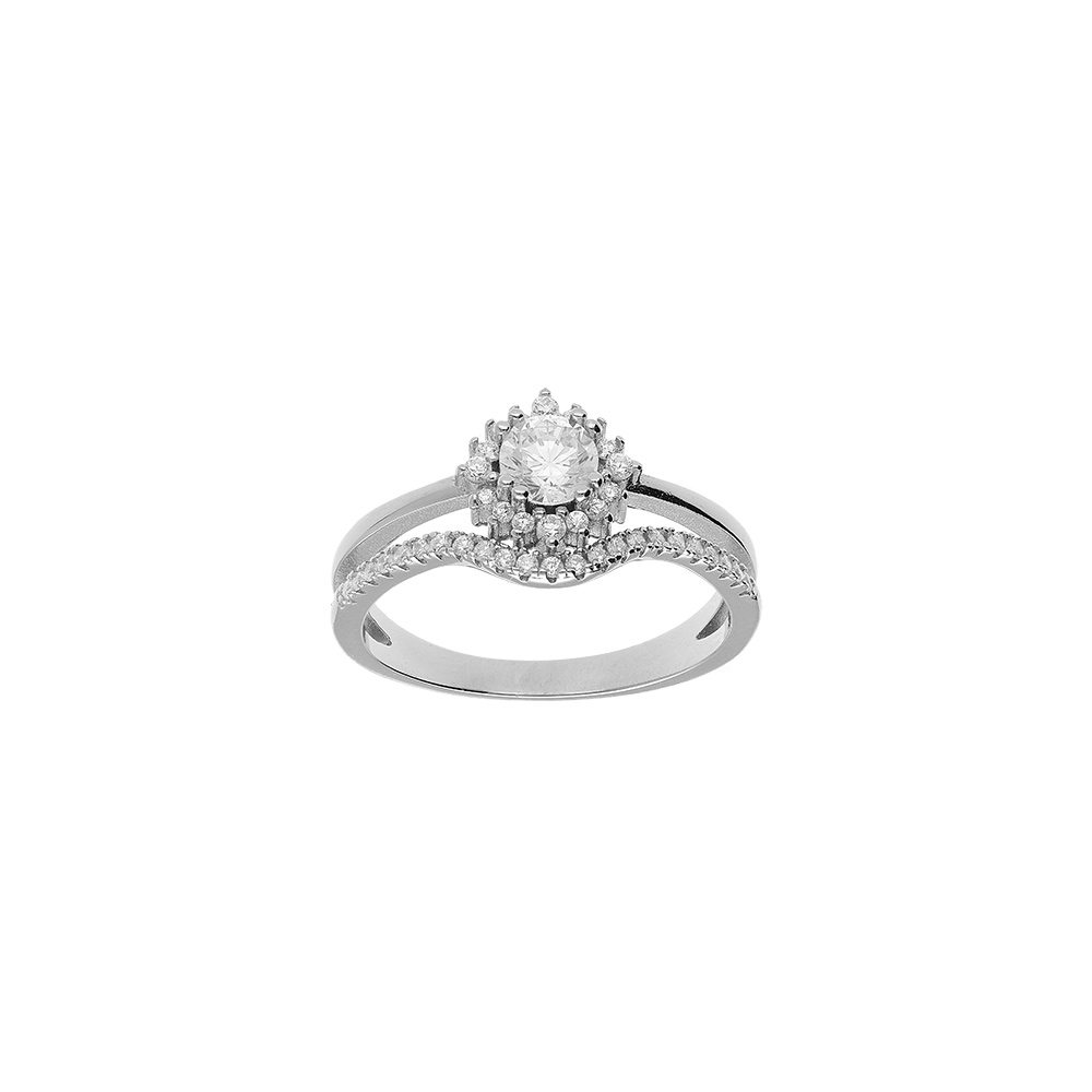 Bague en argent rhodi double avec oxydes blancs - Vue 1