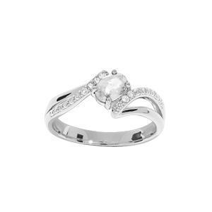 Bague en argent rhodi drap d\'oxydes blancs sertis - Vue 1