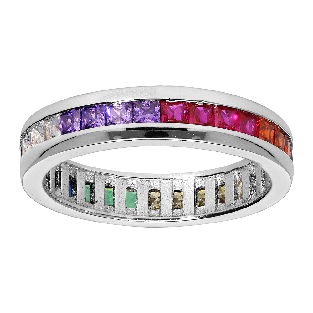 Bague en argent rhodi� empierr�e multi couleurs - Vue 1