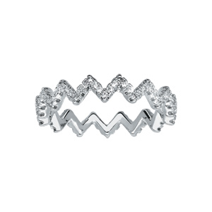 Bague en argent rhodi en forme zig zag orne d\'oxydes blancs sertis - Vue 1