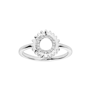 Bague en argent rhodi ethnique avec soleil vid et oxydes blancs sertis - Vue 1