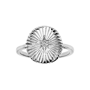 Bague en argent rhodié ethnique ronde striée avec oxyde blanc serti - Vue 1