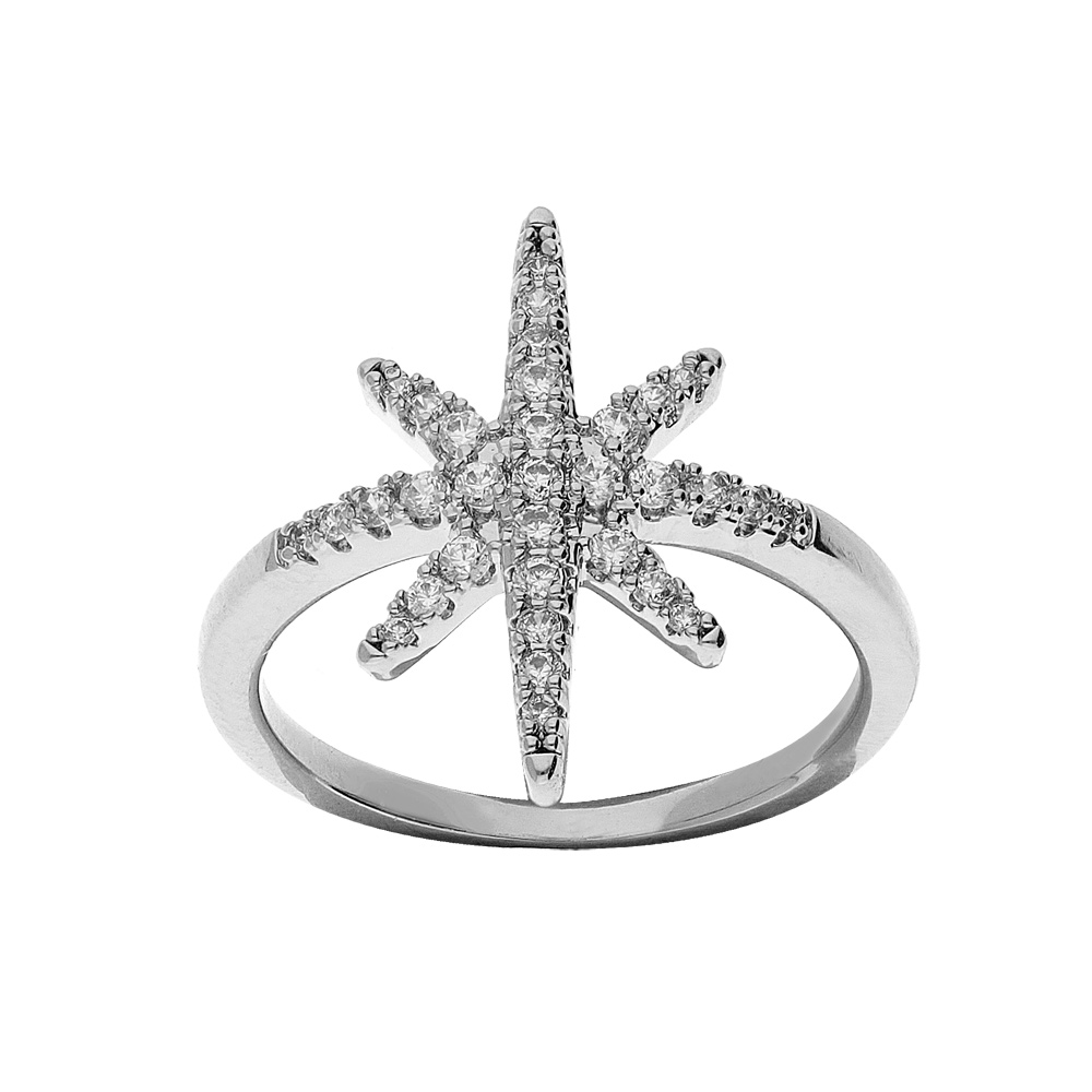 Bague en argent rhodi� �toile et oxydes blancs sertis - Vue 1