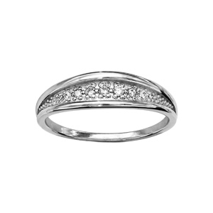 Bague en argent rhodi vase sur le dessus et pave d\'oxydes blancs sertis - Vue 1