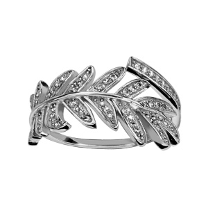 Bague en argent rhodié feuille ornée d\'oxydes blancs sertis - Vue 1
