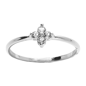 Bague en argent rhodi� fleur d'oxydes blancs