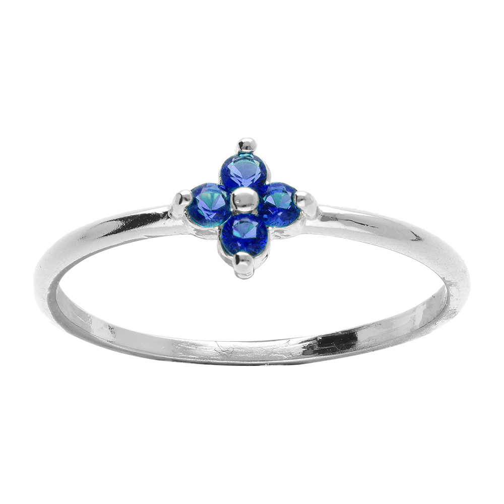 Bague en argent rhodi� fleur d\'oxydes bleus - Vue 1