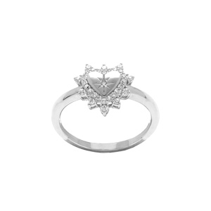Bague en argent rhodié forme coeur avec etoile du nord contour d\'oxydes blancs sertis - Vue 1