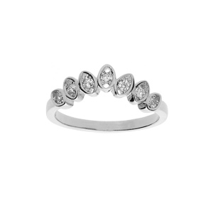 Bague en argent rhodi forme de couronne V et navettes d\'oxydes blancs sertis - Vue 1