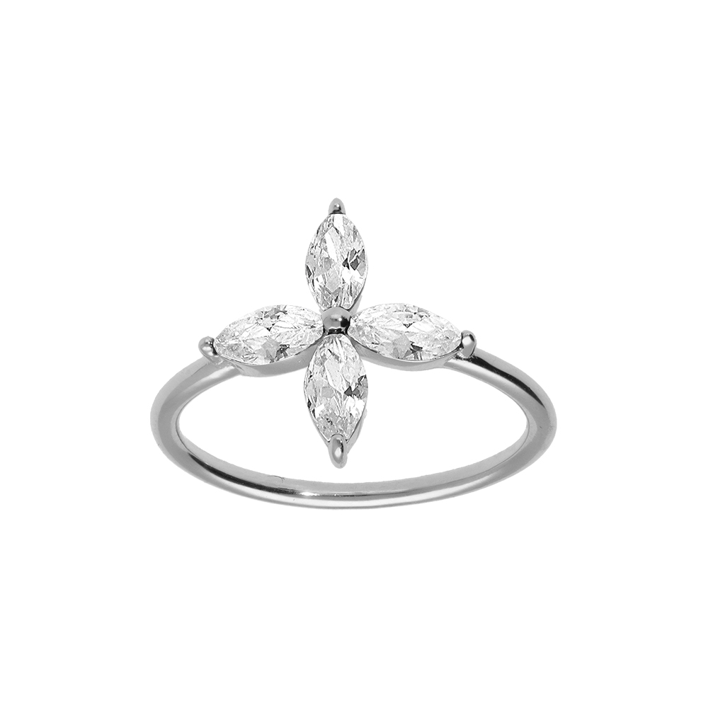 Bague en argent rhodi forme de fleur en verre - Vue 1