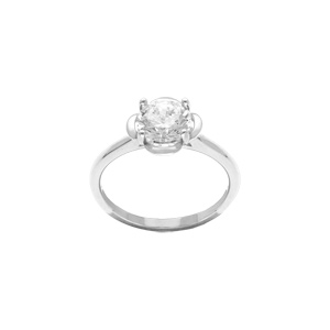Bague en argent rhodié forme fleur oxyde blanc sertis - Vue 1