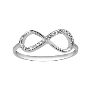 Bague en argent rhodi forme infini avec rail d\'oxydes blancs sur la moiti - Vue 1