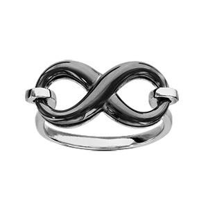 Bague en argent rhodié forme infini en céramique noire - Vue 1