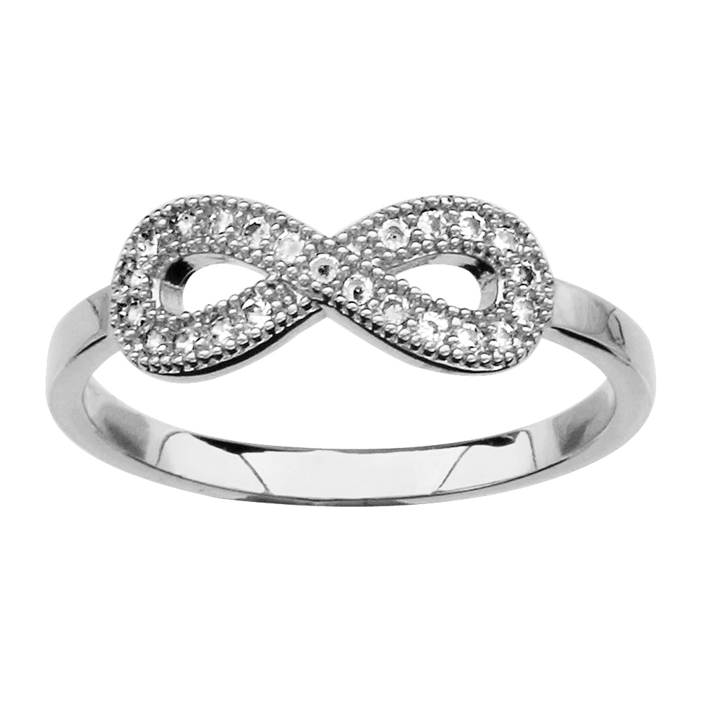 Bague en argent rhodi� forme infini en oxydes blancs - Vue 1