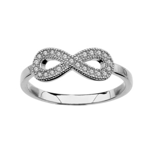 Bague en argent rhodi forme infini en oxydes blancs - Vue 1