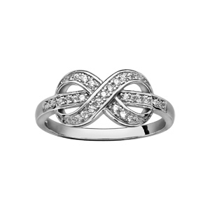 Bague en argent rhodi forme infini en oxydes blancs sertis sur rail d\'oxydes blancs - Vue 1