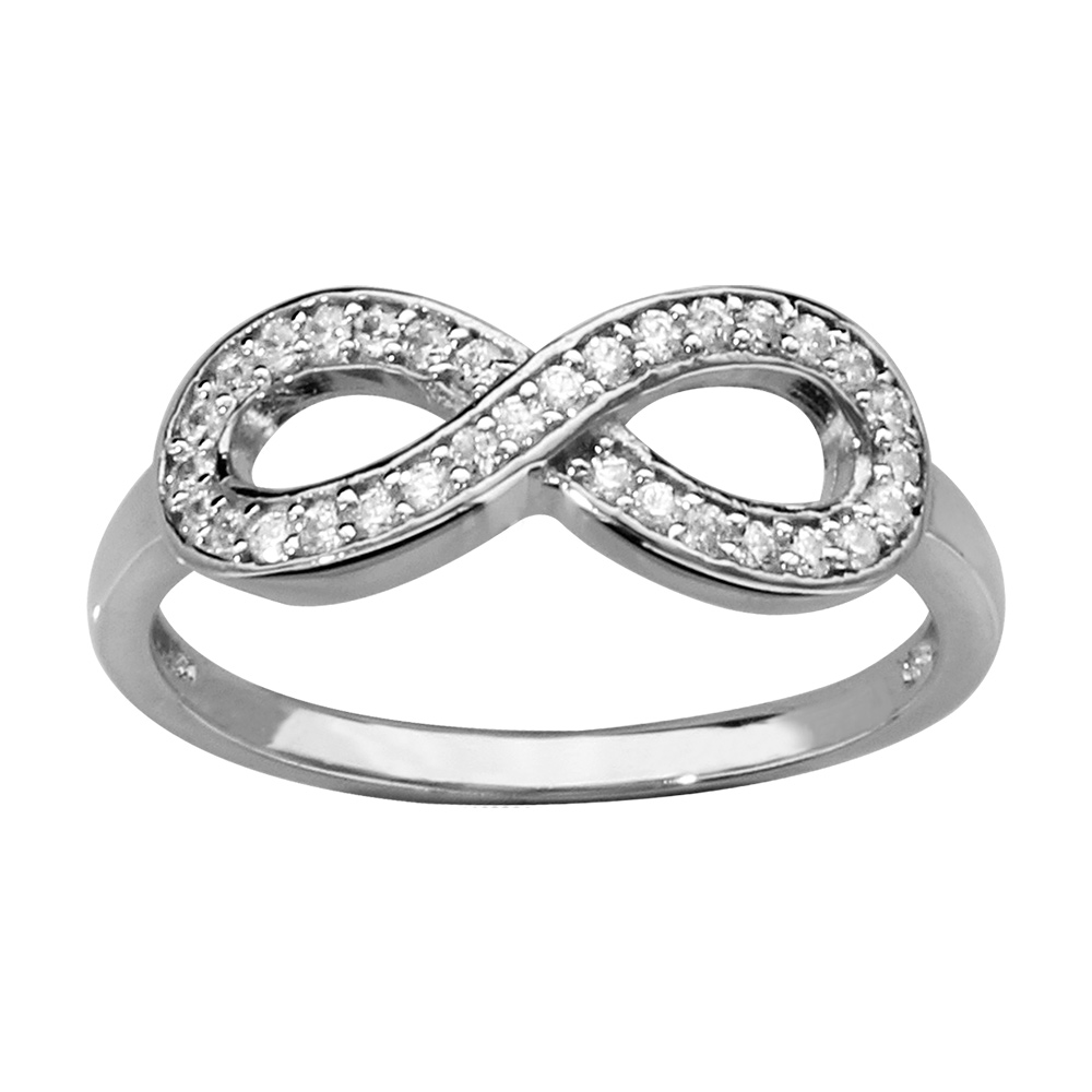Bague en argent rhodi� forme infini grand mod�le en oxydes blancs sertis - Vue 1